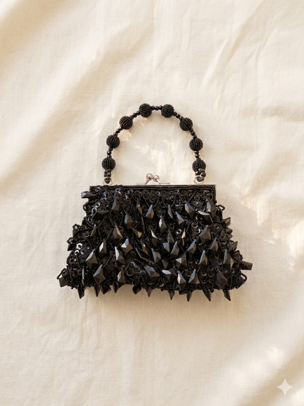 ALDO Small Black Faceted Beaded Evening Clutch Sequin Statement Bag Crossbody